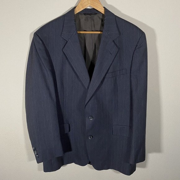 VINTAGE Stafford Mens 43L Blue Grey Striped Blazer Sport Coat Suit‎ Jacket EUC - Picture 1 of 9